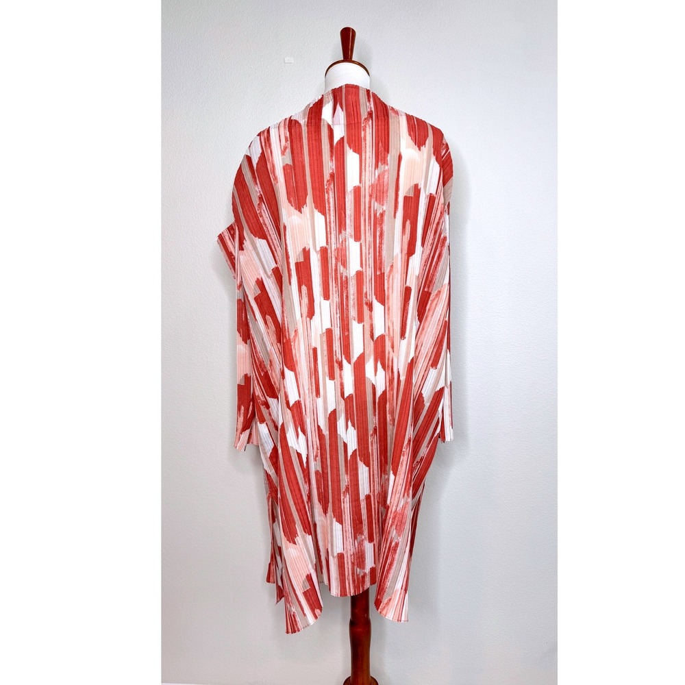 CHICO'S TRAVELERS Pleated Open Front Duster 16/18 Artsy Print Coral Art to Wear - Picture 6 of 8